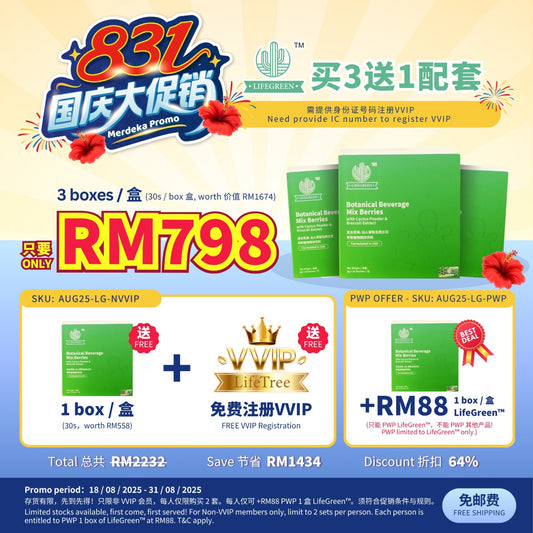 (B) LifeGreen Cactus Buy 3 Free 1 Boxes 買3盒 送1盒 仙人掌健康饮品 (+FREE VVIP Program + Welcome Gift 免费VVIP会员籍+欢迎礼) 💥
